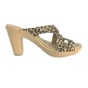 Crocs Rare Women's Cyprus IV Leopard-print Heeled Sandals Size 8 EUC